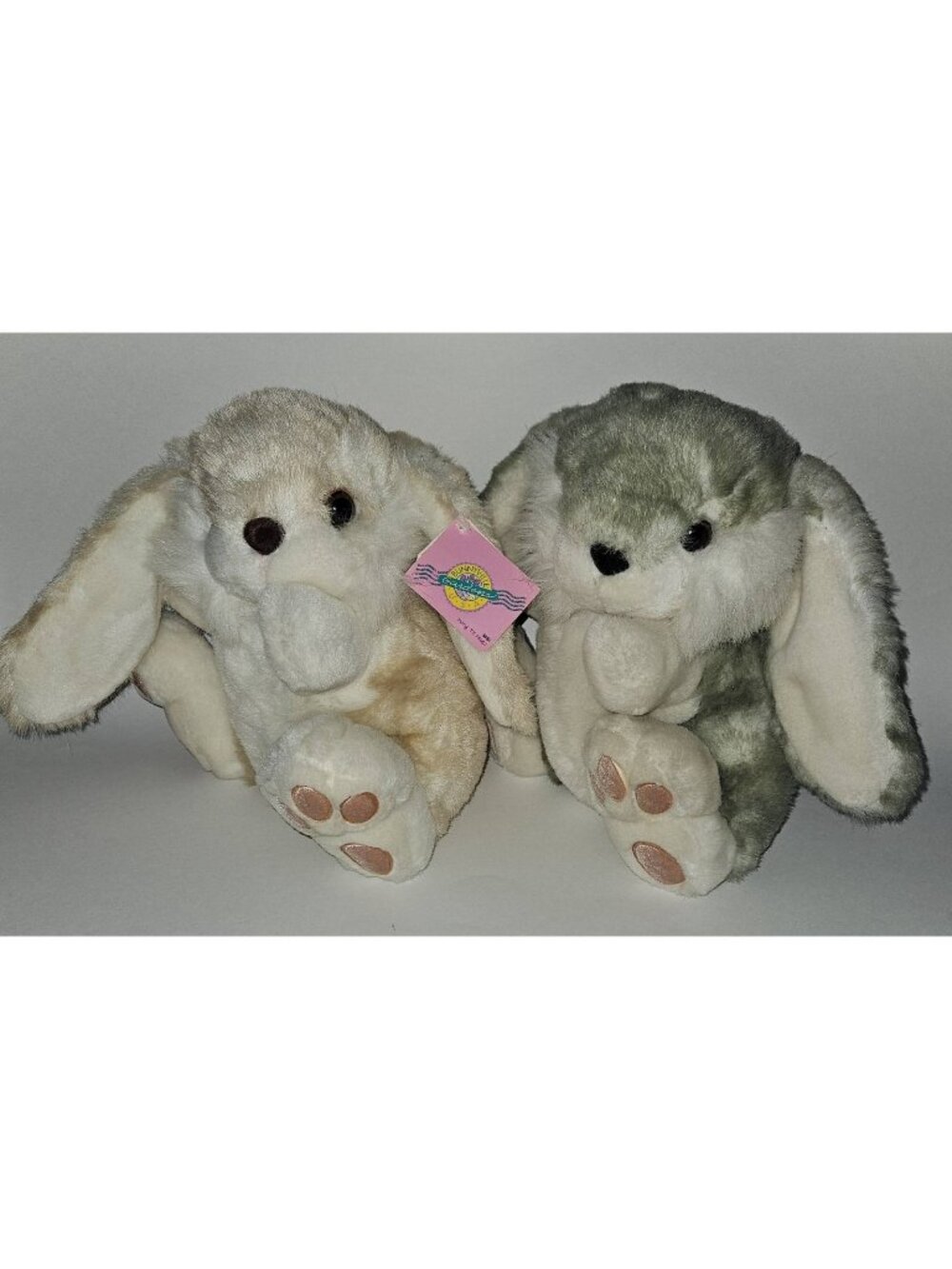 2 VTG Dan Dee Tan Gray Bunny Rabbit Plush 10" Stuffed Toy Lot Easter